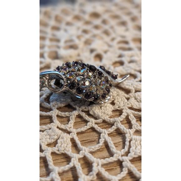 Vintage Purple and AB Crystal Silver Tone Clip On Earrings - Picture 4 of 8